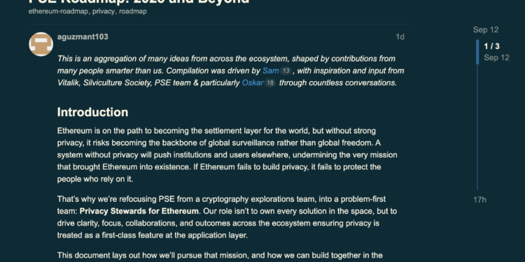 Noticias de Ethereum Fundación Ethereum reveló hoja de ruta para preservar la privacidad