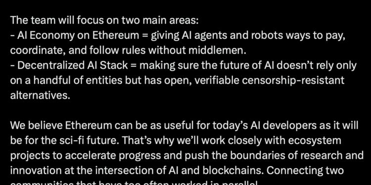 Noticias de Ethereum Fundación Ethereum forma equipo de investigación para combinar IA y blockch