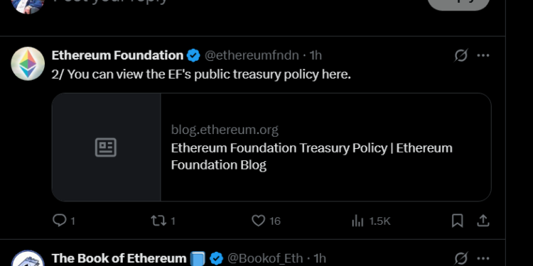 Noticias de Ethereum Ethereum Foundation convirtió 4,5 millones de dólares en ETH a stablecoins