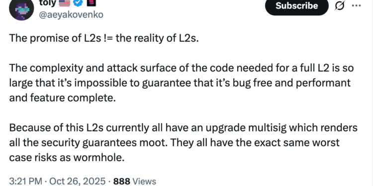 Noticias de Ethereum L2 no están respaldadas por la seguridad de Ethereum