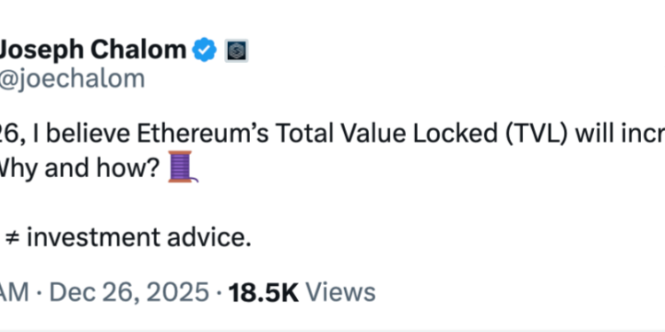 Noticias de Ethereum El TVL de Ethereum se disparará en 2026, según el CEO de Sharplink