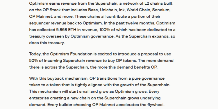 Noticias de Ethereum Optimism propone usar parte de los ingresos de la Superchain para recompras